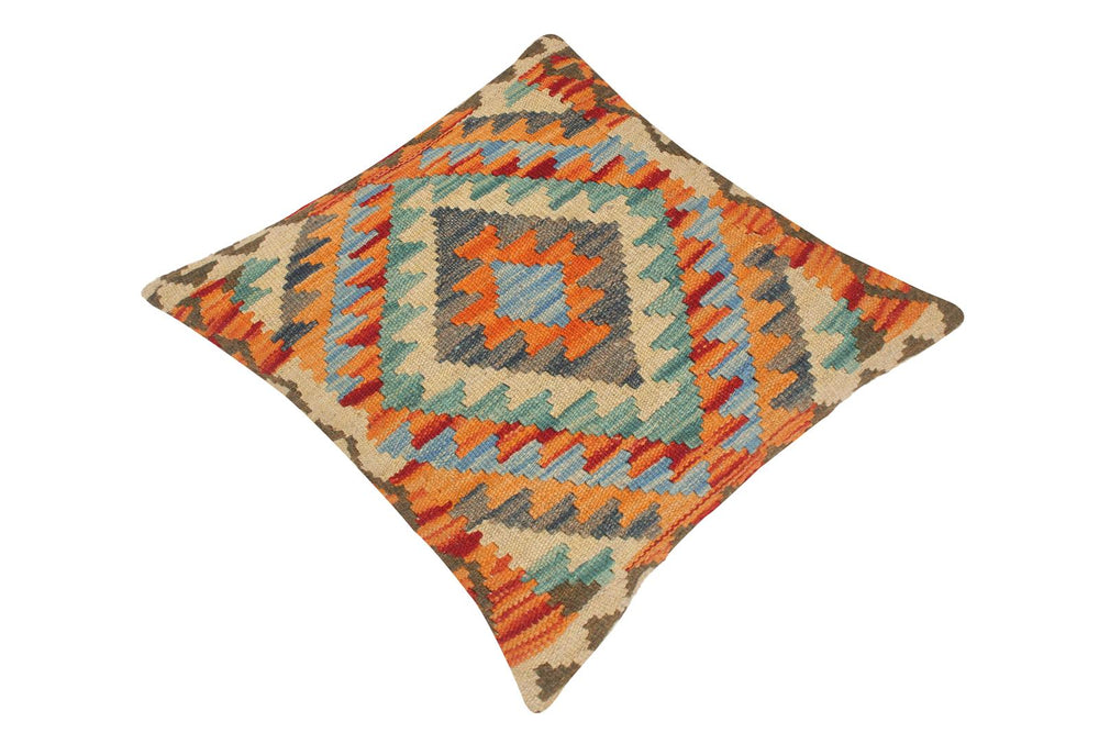 handmade Traditional Pillow Rust Blue Hand-Woven SQUARE 100% WOOL kilim throw pillow