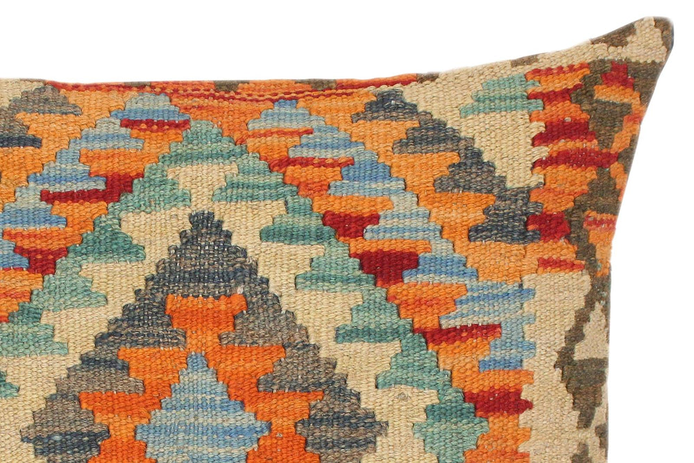 handmade Traditional Pillow Rust Blue Hand-Woven SQUARE 100% WOOL kilim throw pillow
