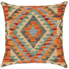 handmade Traditional Pillow Rust Blue Hand-Woven SQUARE 100% WOOL kilim throw pillow