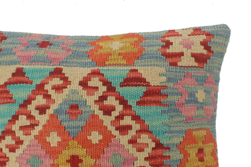 handmade Tribal Turkish Antique Red Blue Hand-Woven SQUARE 100% WOOL pillow