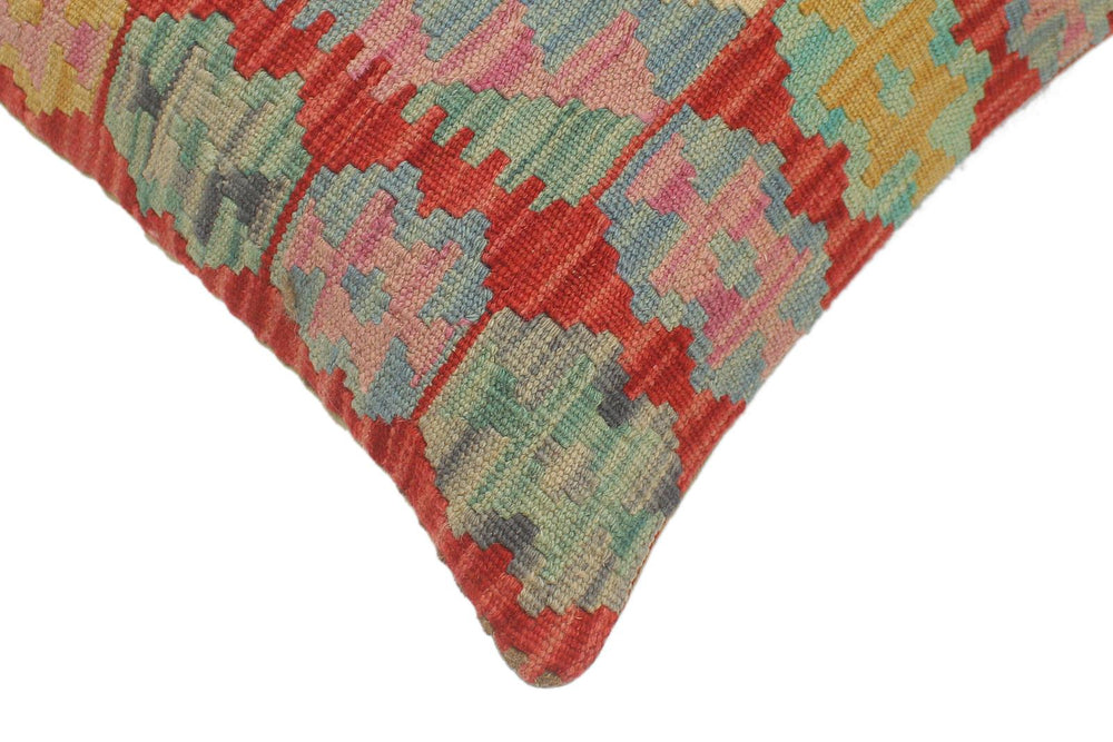 handmade Tribal Turkish Antique Blue Red Hand-Woven SQUARE 100% WOOL pillow