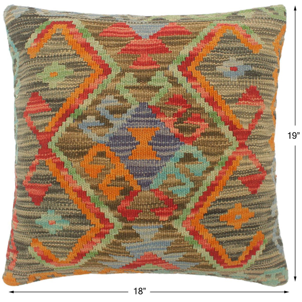 handmade Tribal Turkish Antique Charcoal Red Hand-Woven SQUARE 100% WOOL pillow