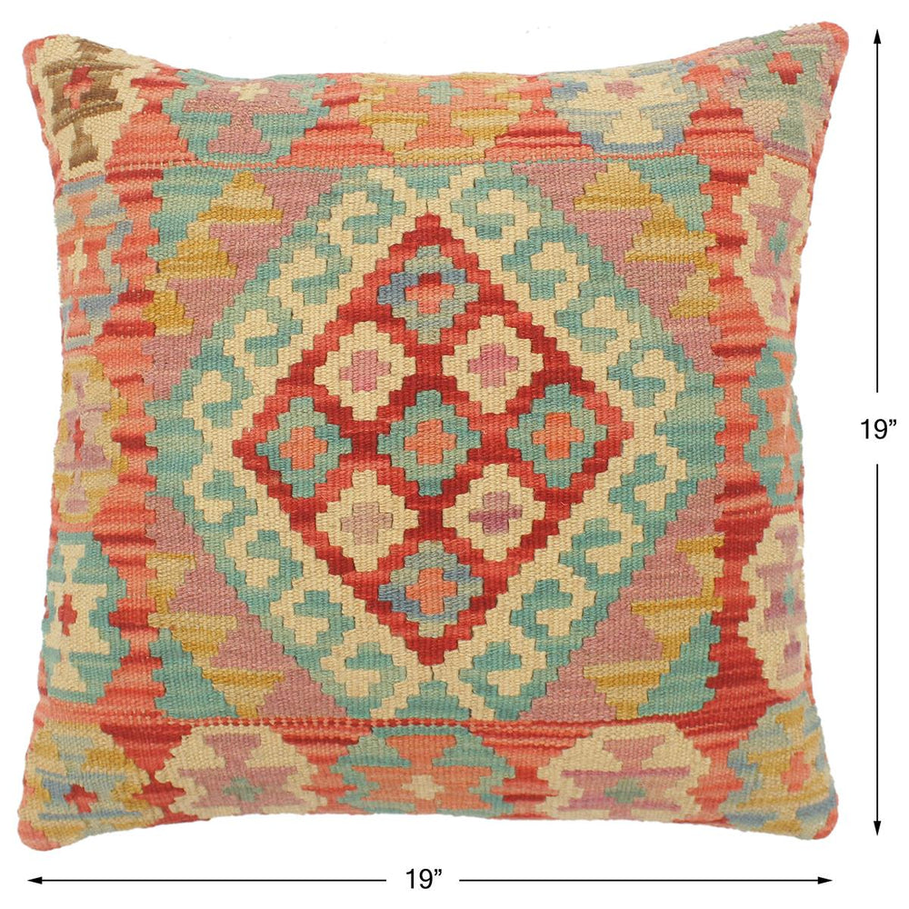 handmade Tribal Turkish Antique Blue Red Hand-Woven SQUARE 100% WOOL pillow