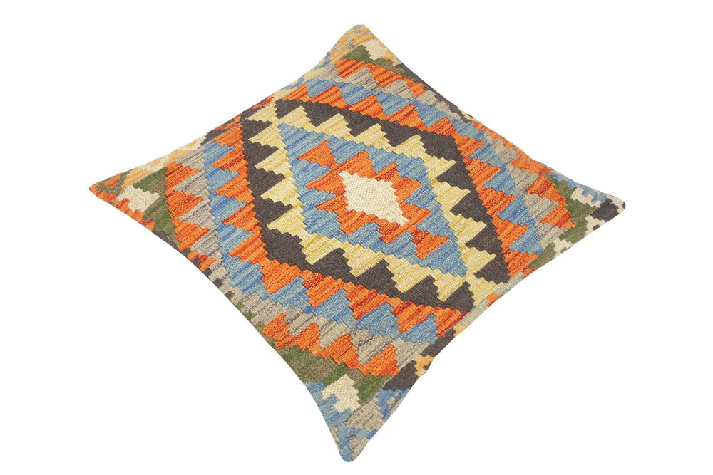 handmade Traditional Pillow Rust Blue Hand-Woven SQUARE 100% WOOL kilim throw pillow