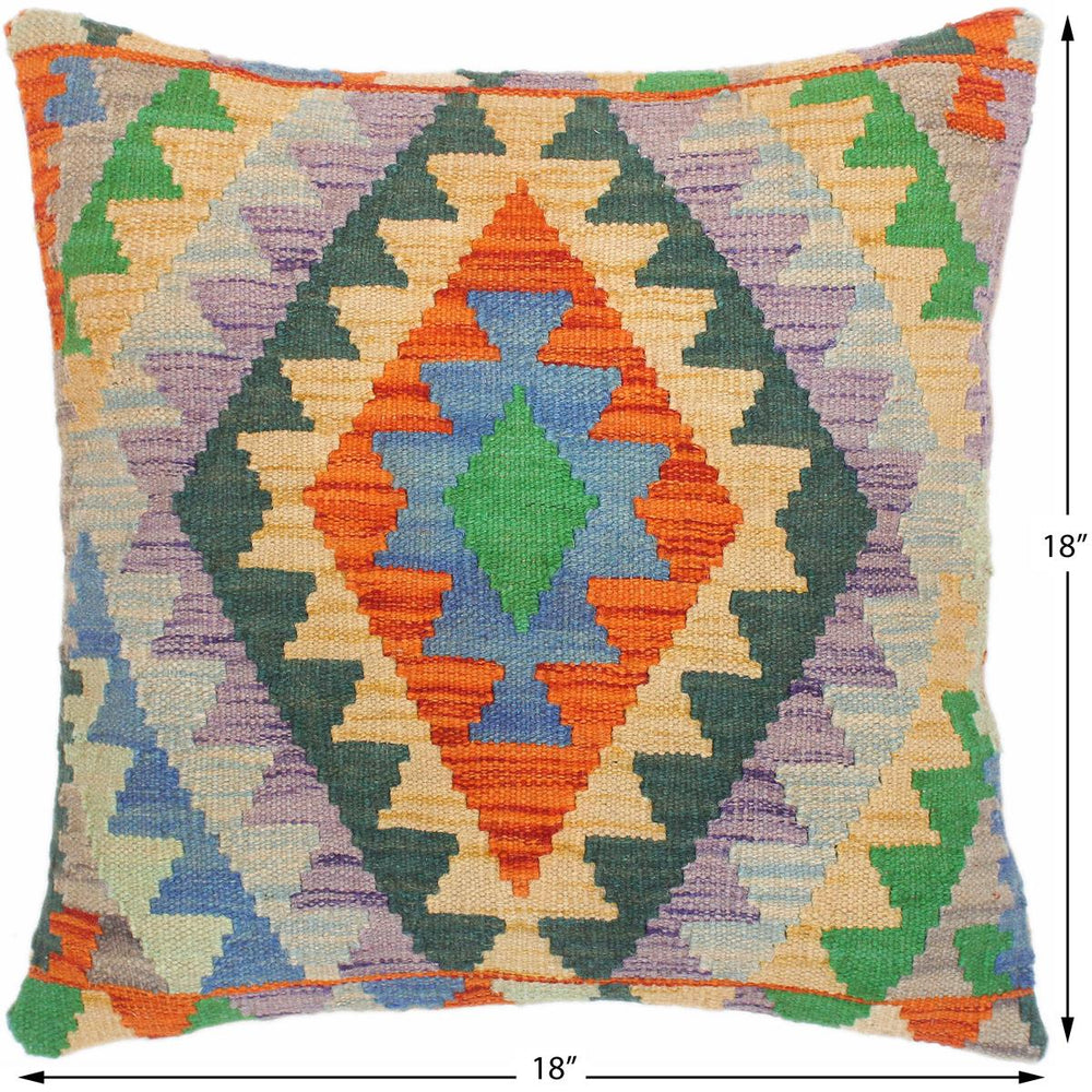 handmade Traditional Pillow Rust Blue Hand-Woven SQUARE 100% WOOL kilim throw pillow