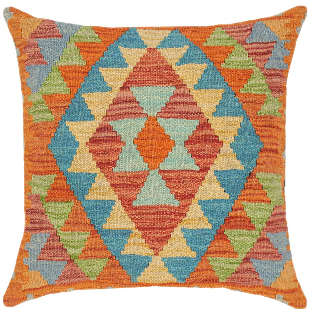 handmade Traditional Pillow Red Blue Hand-Woven SQUARE 100% WOOL kilim throw pillow