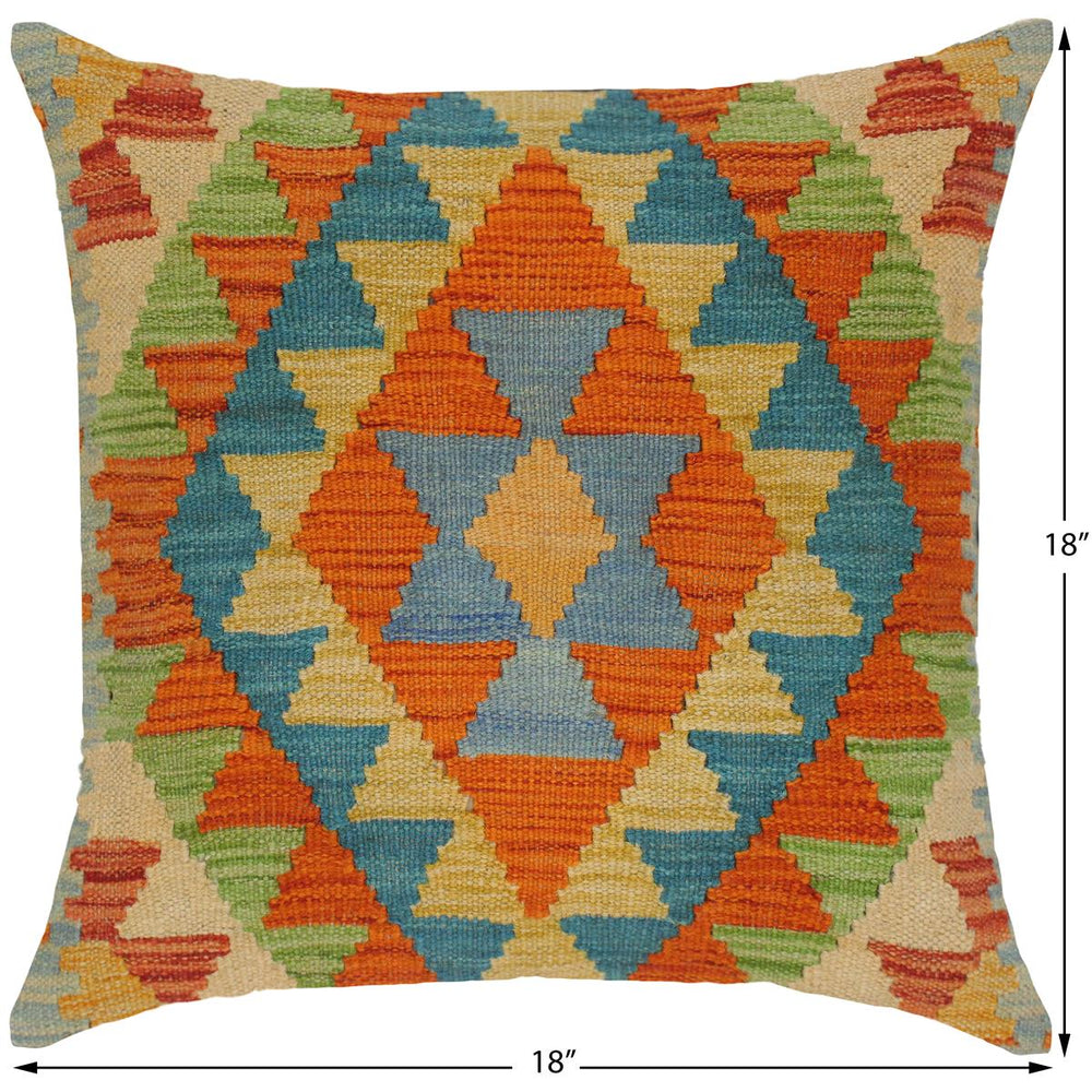 handmade Traditional Pillow Rust Blue Hand-Woven SQUARE 100% WOOL kilim throw pillow