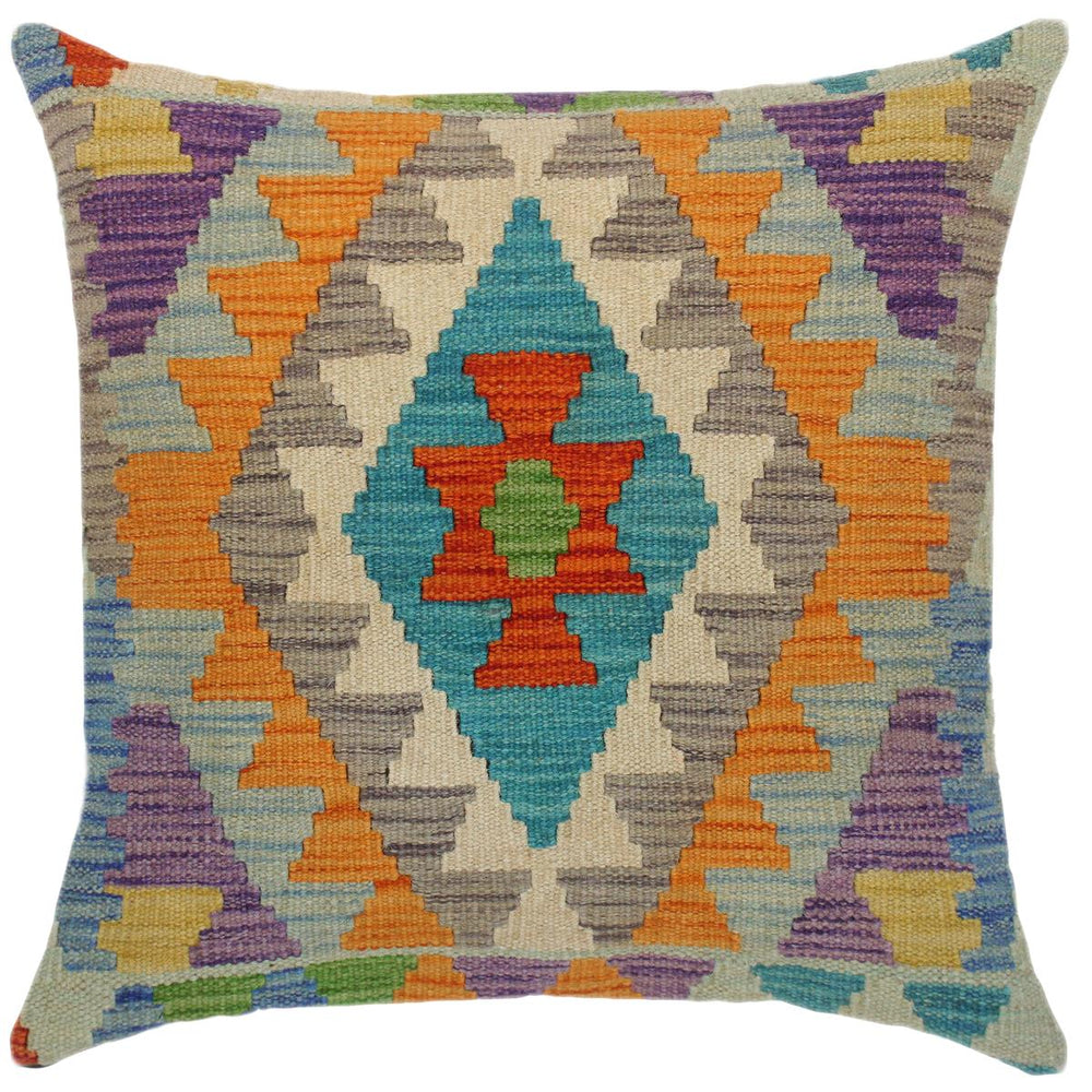 handmade Traditional Pillow Rust Blue Hand-Woven SQUARE 100% WOOL kilim throw pillow