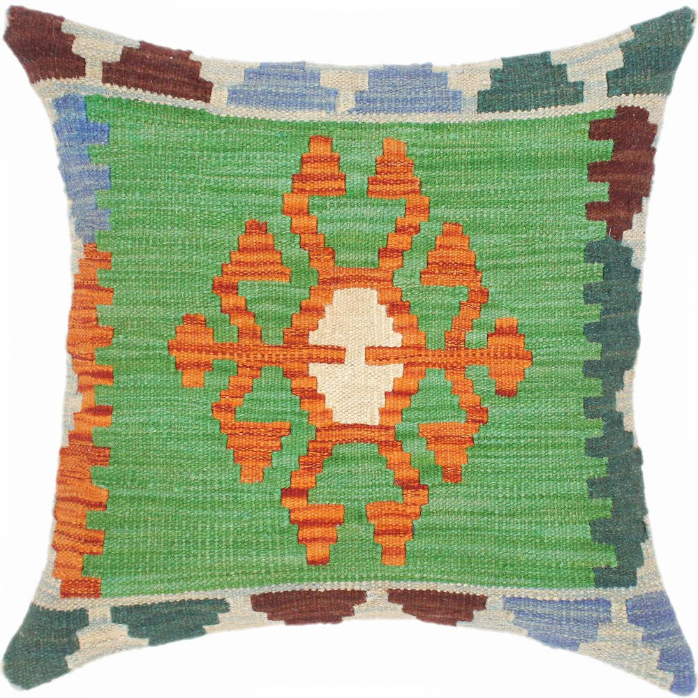 handmade Traditional Pillow Blue Green Hand-Woven SQUARE 100% WOOL kilim throw pillow