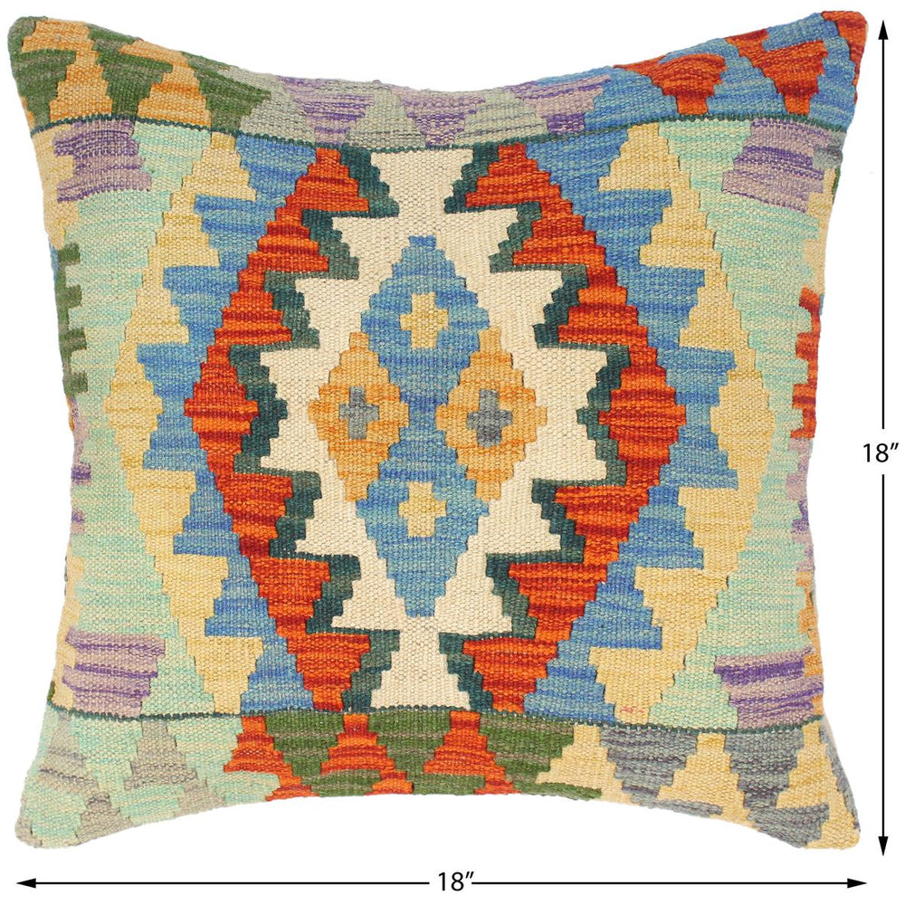 handmade Traditional Pillow Blue Rust Hand-Woven SQUARE 100% WOOL kilim throw pillow