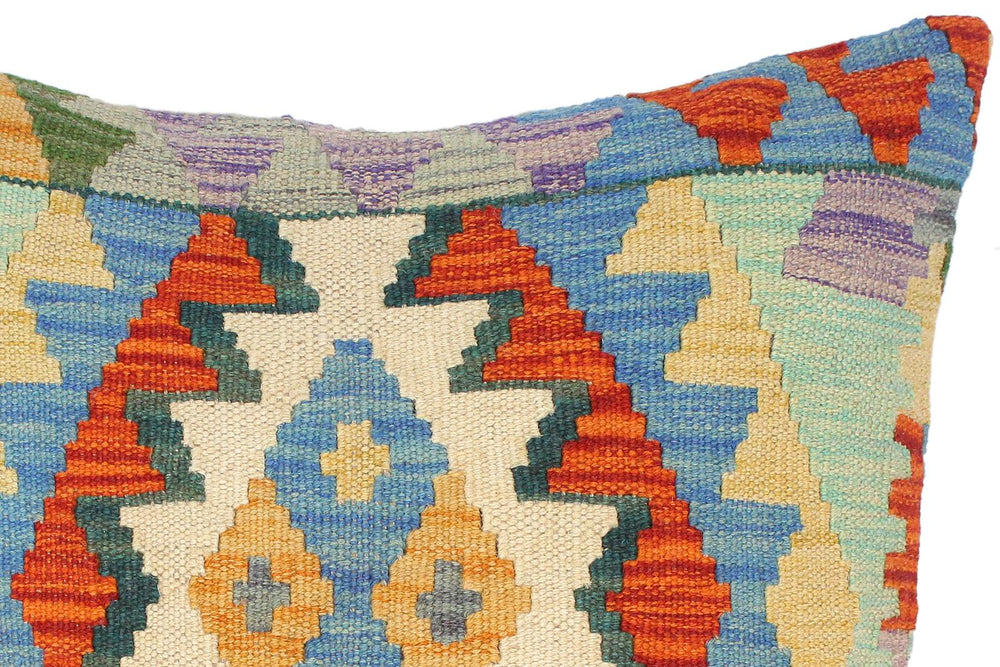 handmade Traditional Pillow Blue Rust Hand-Woven SQUARE 100% WOOL kilim throw pillow