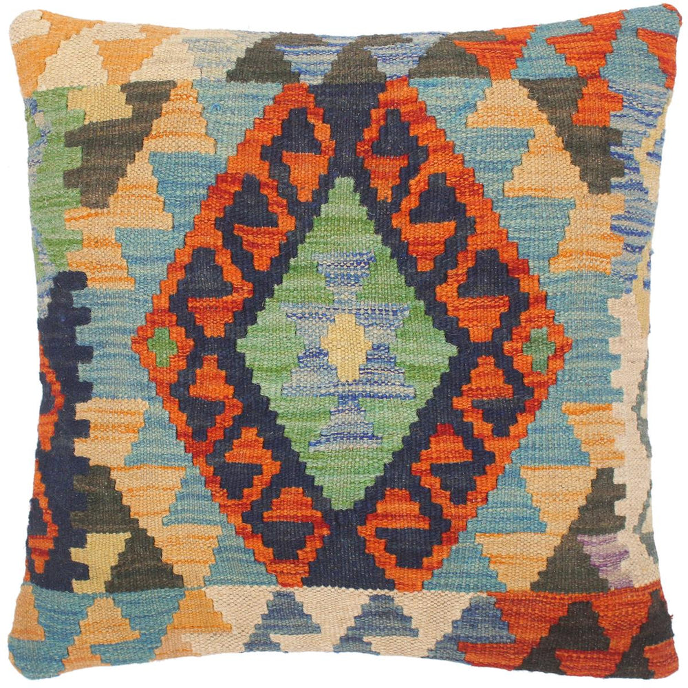 handmade Traditional Pillow Rust Blue Hand-Woven SQUARE 100% WOOL kilim throw pillow