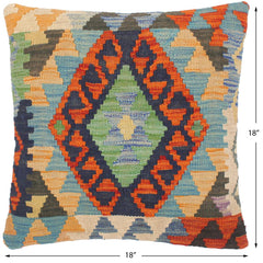 handmade Traditional Pillow Rust Blue Hand-Woven SQUARE 100% WOOL kilim throw pillow