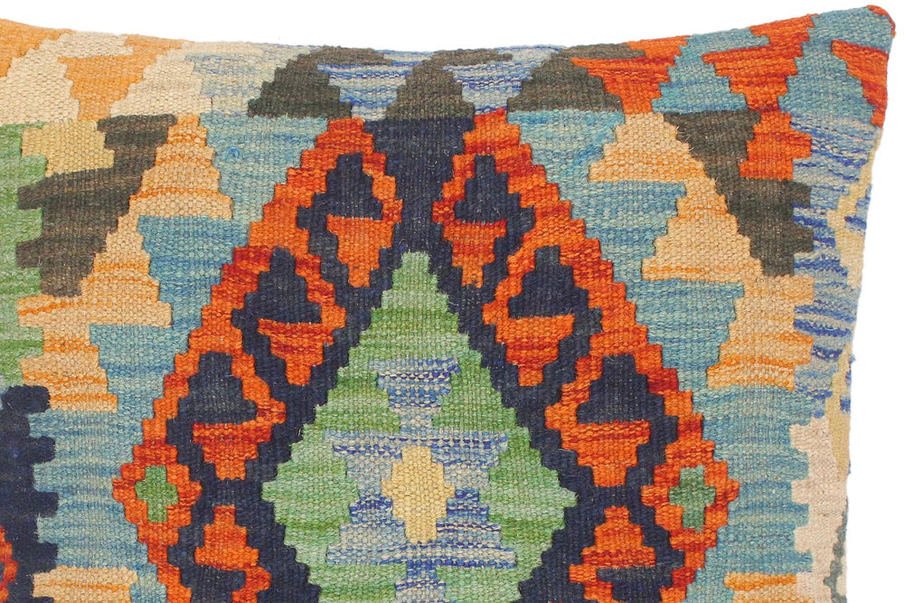 handmade Traditional Pillow Rust Blue Hand-Woven SQUARE 100% WOOL kilim throw pillow