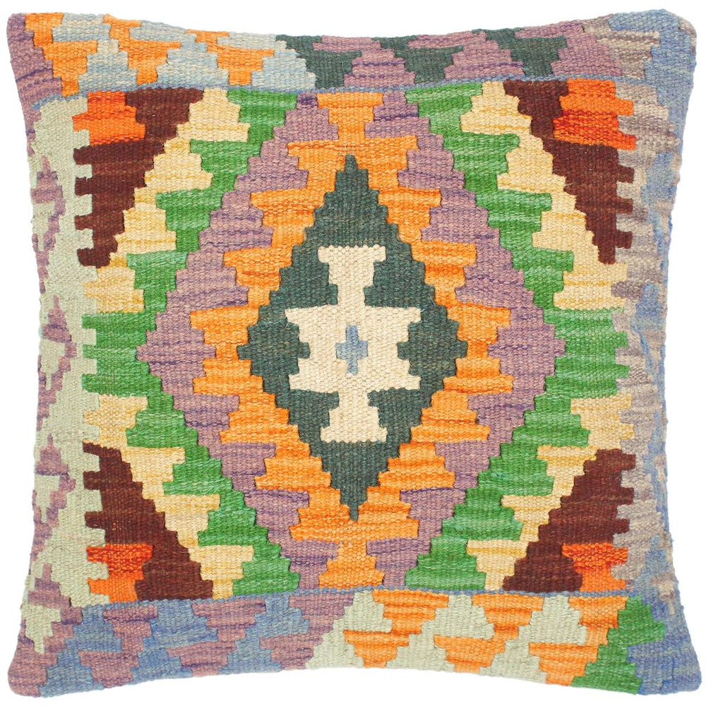 handmade Traditional Pillow Orange Blue Hand-Woven SQUARE 100% WOOL kilim throw pillow