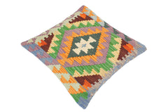 handmade Traditional Pillow Orange Blue Hand-Woven SQUARE 100% WOOL kilim throw pillow