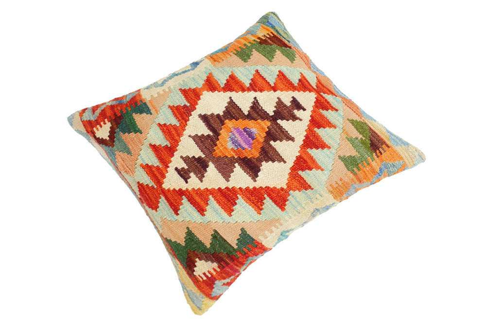 handmade Traditional Pillow Rust Blue Hand-Woven SQUARE 100% WOOL kilim throw pillow