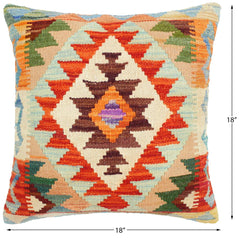handmade Traditional Pillow Rust Blue Hand-Woven SQUARE 100% WOOL kilim throw pillow