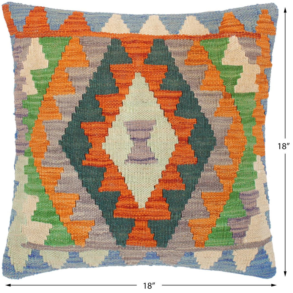 handmade Traditional Pillow Rust Blue Hand-Woven SQUARE 100% WOOL area rug