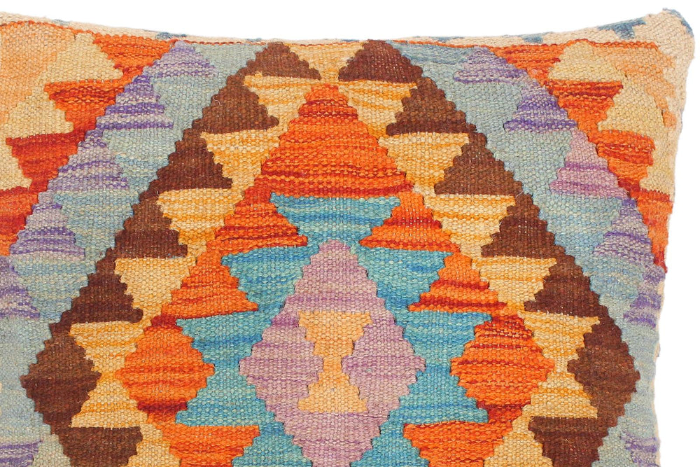 handmade Traditional Pillow Rust Blue Hand-Woven SQUARE 100% WOOL kilim throw pillow