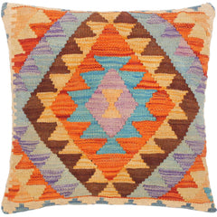 handmade Traditional Pillow Rust Blue Hand-Woven SQUARE 100% WOOL kilim throw pillow