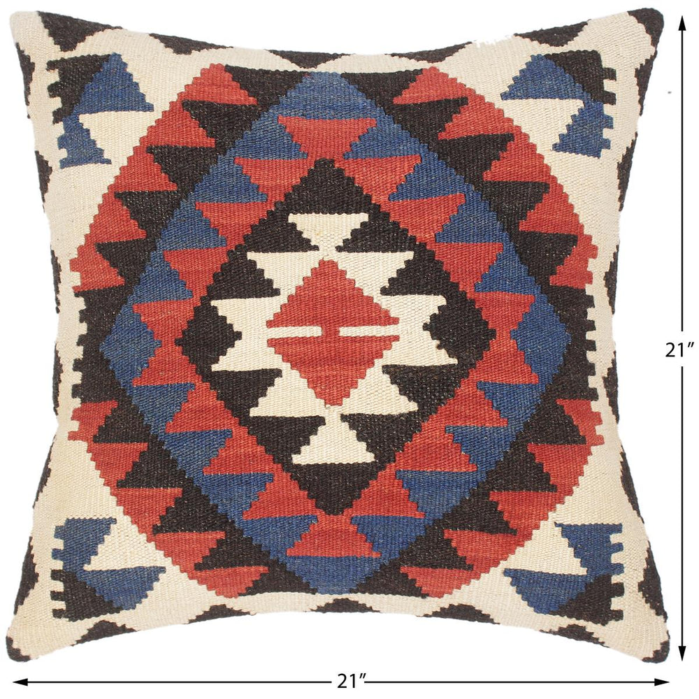 handmade Traditional Pillow Rust Blue Hand-Woven SQUARE 100% WOOL kilim throw pillow
