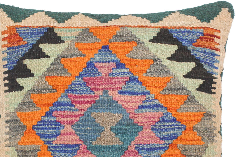 handmade Traditional Pillow Blue Rust Hand-Woven SQUARE 100% WOOL kilim throw pillow