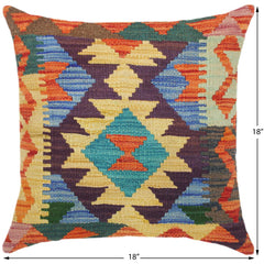 handmade Traditional Pillow Rust Blue Hand-Woven SQUARE 100% WOOL kilim throw pillow