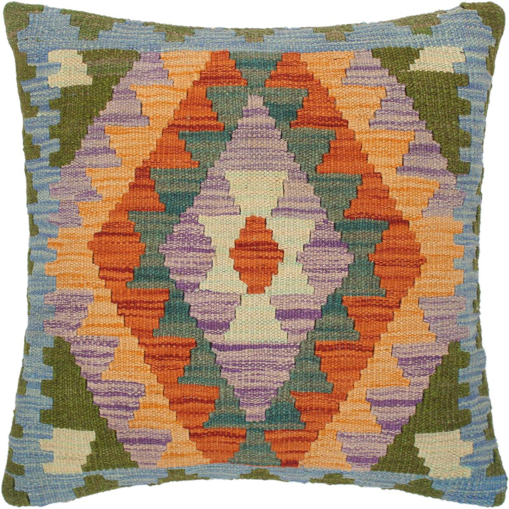 handmade Traditional Pillow Rust Blue Hand-Woven SQUARE 100% WOOL kilim throw pillow