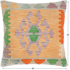 handmade Traditional Pillow Orange Blue Hand-Woven SQUARE 100% WOOL kilim throw pillow
