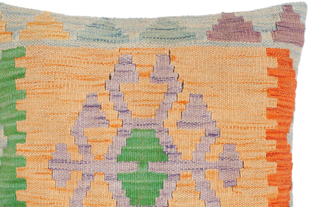 handmade Traditional Pillow Orange Blue Hand-Woven SQUARE 100% WOOL kilim throw pillow