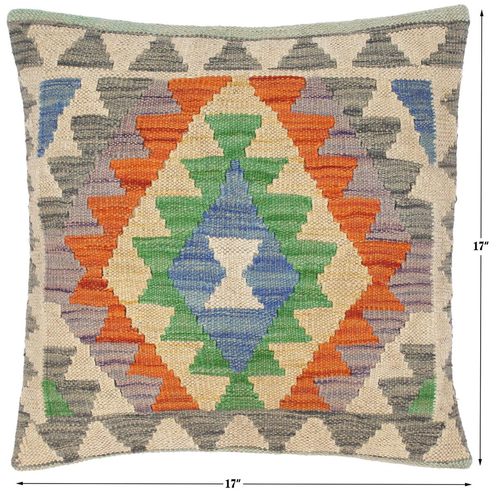 handmade Traditional Pillow Blue Gray Hand-Woven SQUARE 100% WOOL kilim throw pillow