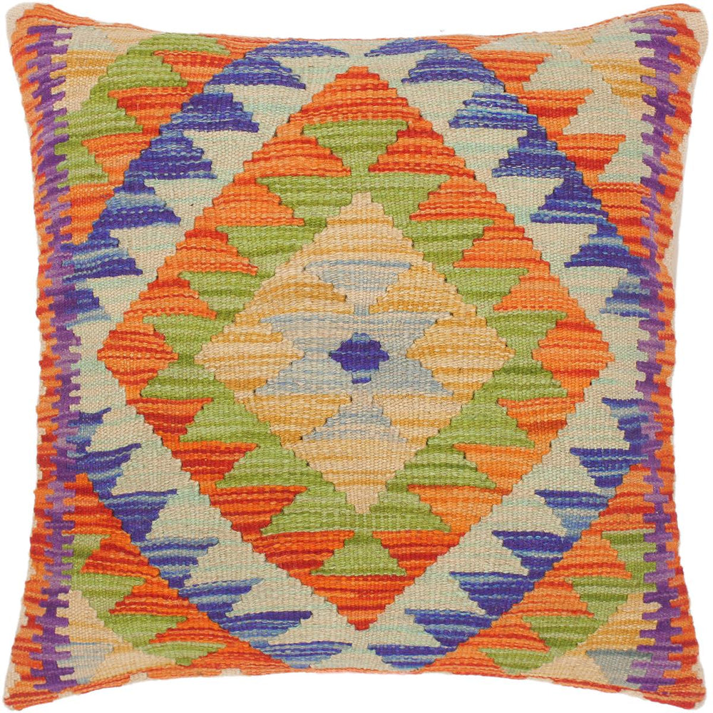 handmade Traditional Pillow Rust Blue Hand-Woven SQUARE 100% WOOL kilim throw pillow