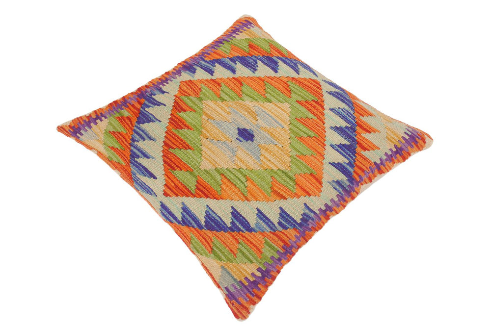 handmade Traditional Pillow Rust Blue Hand-Woven SQUARE 100% WOOL kilim throw pillow