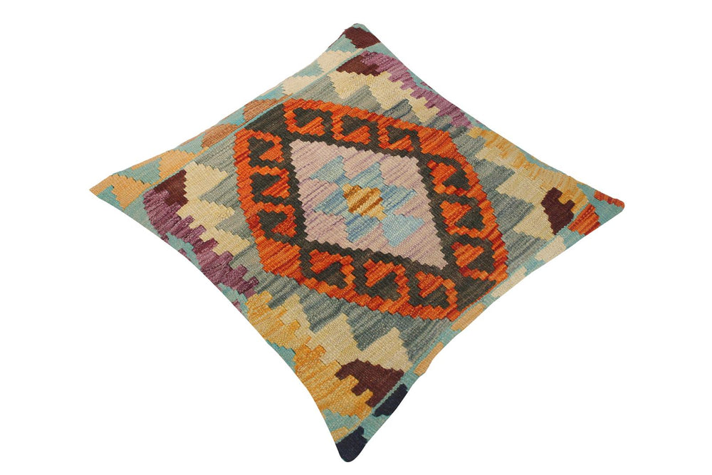 handmade Traditional Pillow Rust Blue Hand-Woven SQUARE 100% WOOL kilim throw pillow
