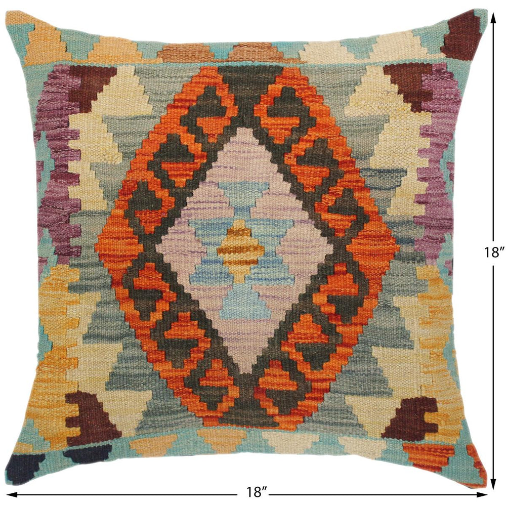 handmade Traditional Pillow Rust Blue Hand-Woven SQUARE 100% WOOL kilim throw pillow