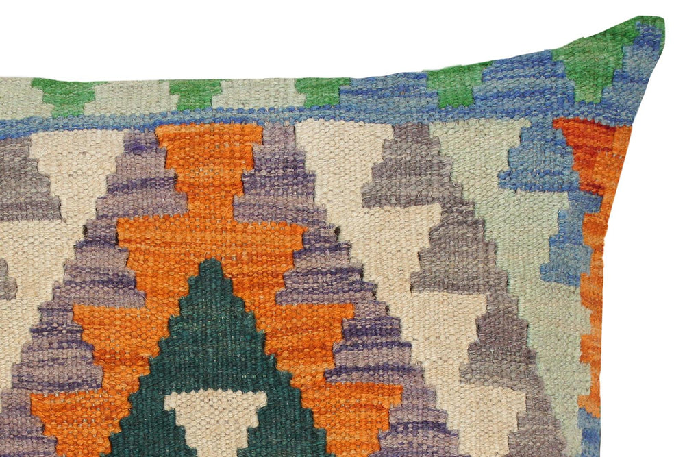 handmade Traditional Pillow Orange Blue Hand-Woven SQUARE 100% WOOL kilim throw pillow