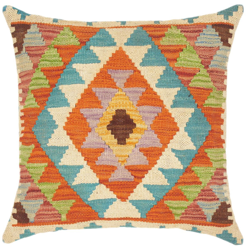 handmade Traditional Pillow Rust Teal Hand-Woven SQUARE 100% WOOL kilim throw pillow