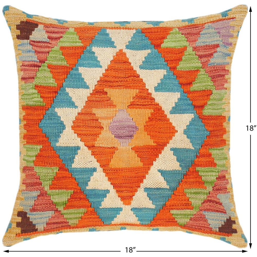 handmade Traditional Pillow Rust Teal Hand-Woven SQUARE 100% WOOL kilim throw pillow