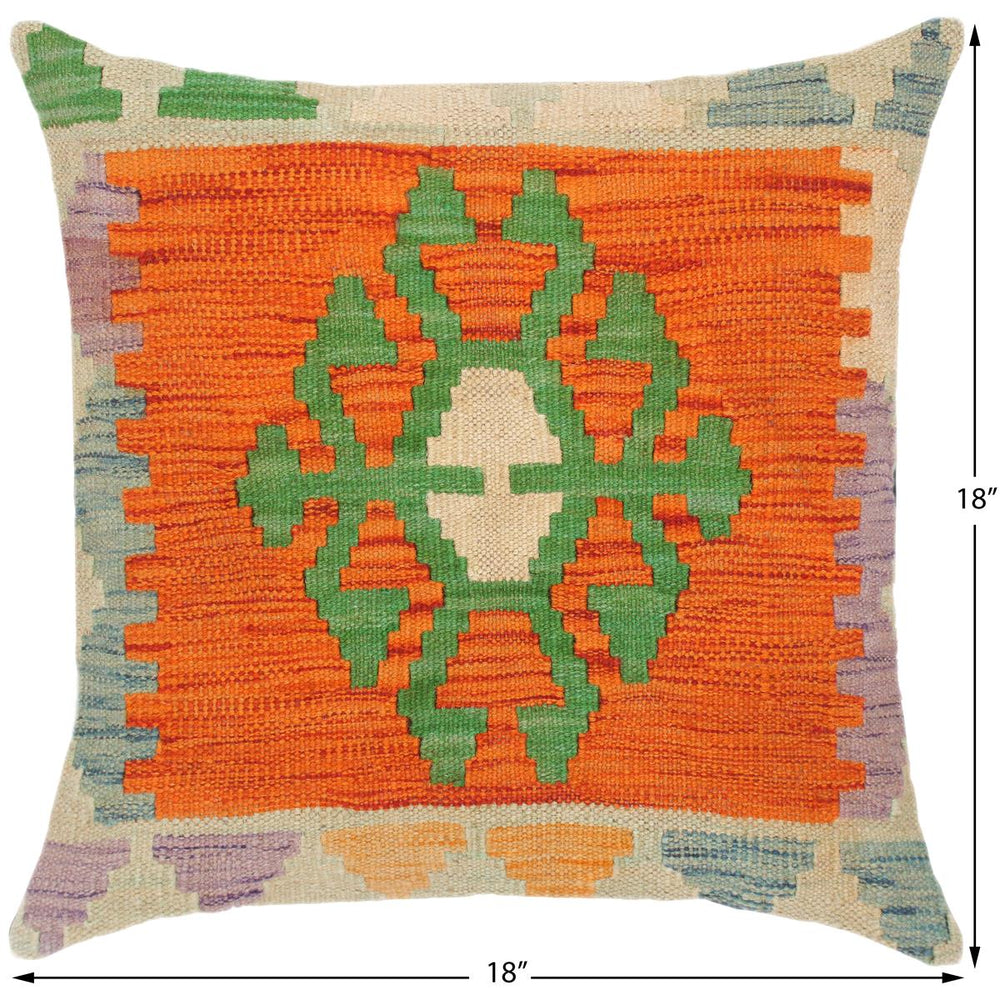 handmade Traditional Pillow Rust Blue Hand-Woven SQUARE 100% WOOL kilim throw pillow