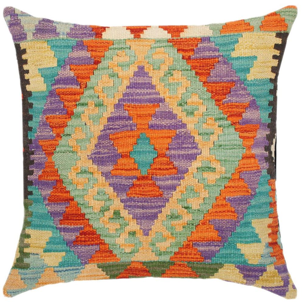 handmade Traditional Pillow Rust Teal Hand-Woven SQUARE 100% WOOL kilim throw pillow