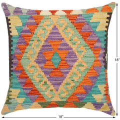 handmade Traditional Pillow Rust Teal Hand-Woven SQUARE 100% WOOL kilim throw pillow