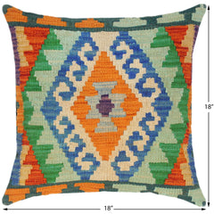 handmade Traditional Pillow Blue Rust Hand-Woven SQUARE 100% WOOL kilim throw pillow