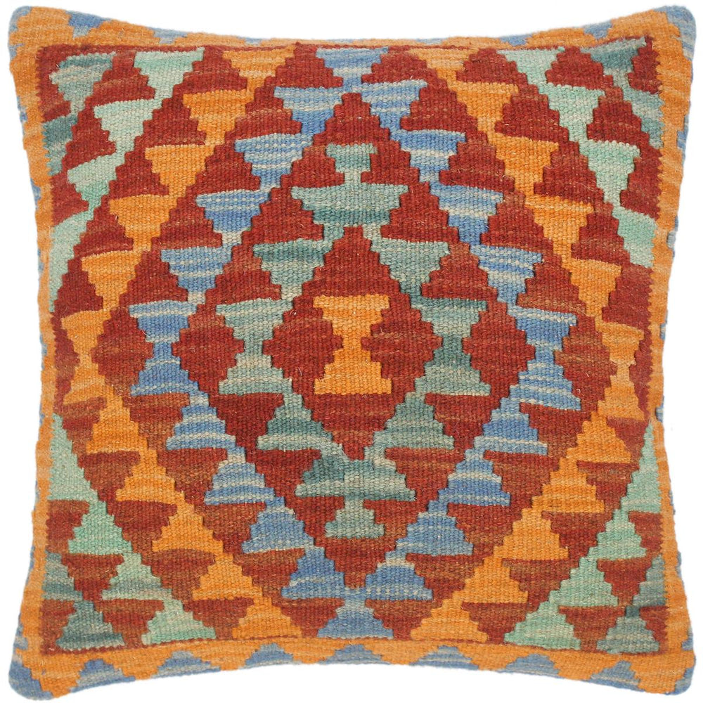 handmade Traditional Pillow Orange Brown Hand-Woven SQUARE 100% WOOL kilim throw pillow