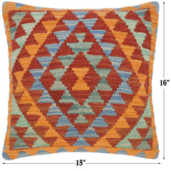 handmade Traditional Pillow Orange Brown Hand-Woven SQUARE 100% WOOL kilim throw pillow