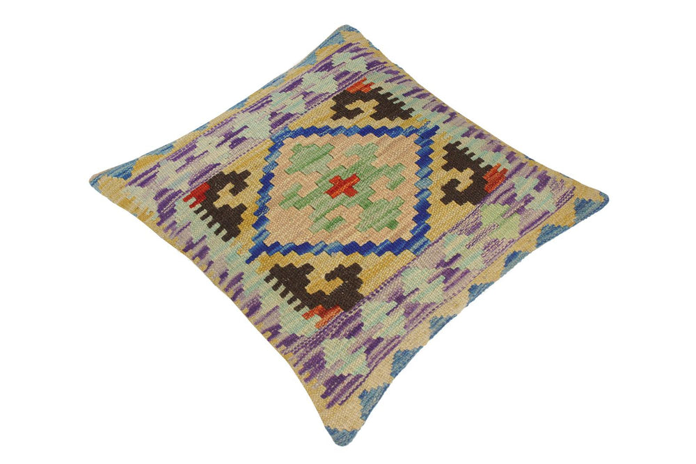 handmade Traditional Pillow Gold Blue Hand-Woven SQUARE 100% WOOL kilim throw pillow
