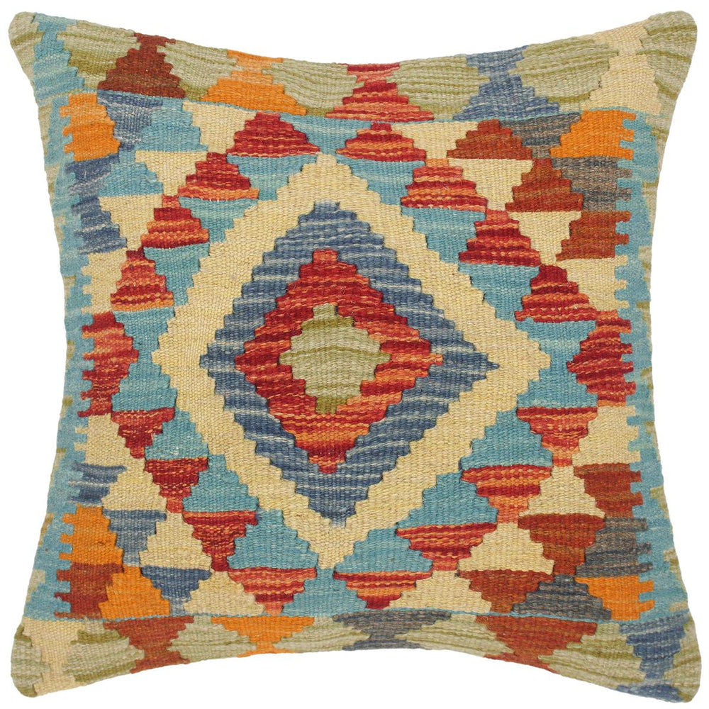 handmade Traditional Pillow Rust Blue Hand-Woven SQUARE 100% WOOL kilim throw pillow