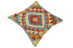 handmade Traditional Pillow Rust Blue Hand-Woven SQUARE 100% WOOL kilim throw pillow