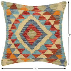 handmade Traditional Pillow Rust Blue Hand-Woven SQUARE 100% WOOL kilim throw pillow