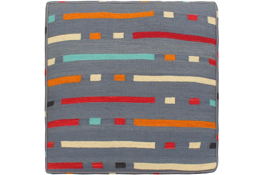 handmade Modern Floor Cushion Gray Red Hand-Woven Square100% WOOL Floor Cushion